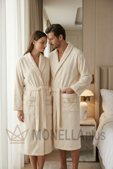 رداء حمام بياقة شال ذهبية جديدة