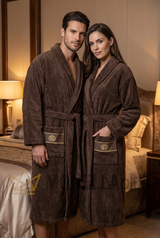 رداء حمام بياقة شال ذهبية جديدة