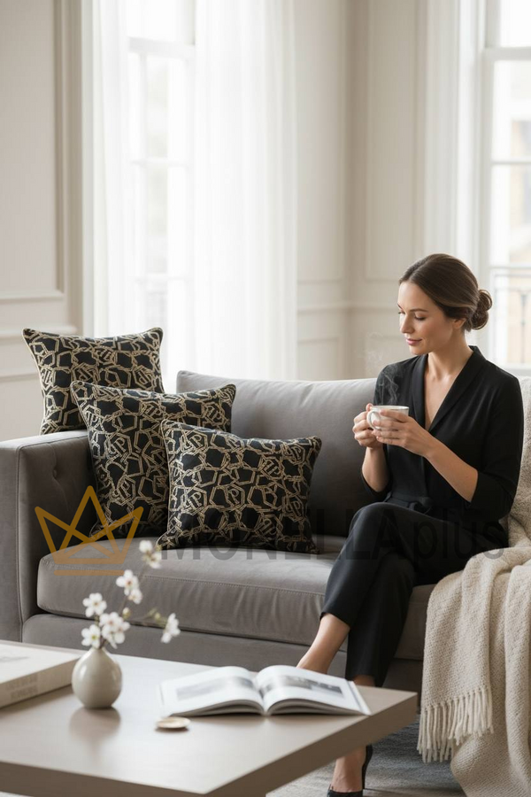 Poduszka Chains jednokolorowa z satyny żakardowej PHILIPP PLEIN