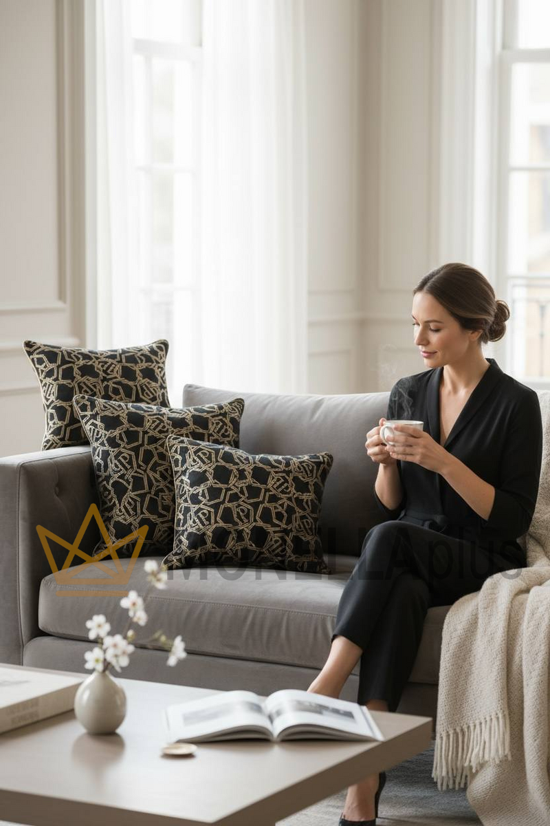 Polštář Chains jednobarevný z atlasového žakáru PHILIPP PLEIN