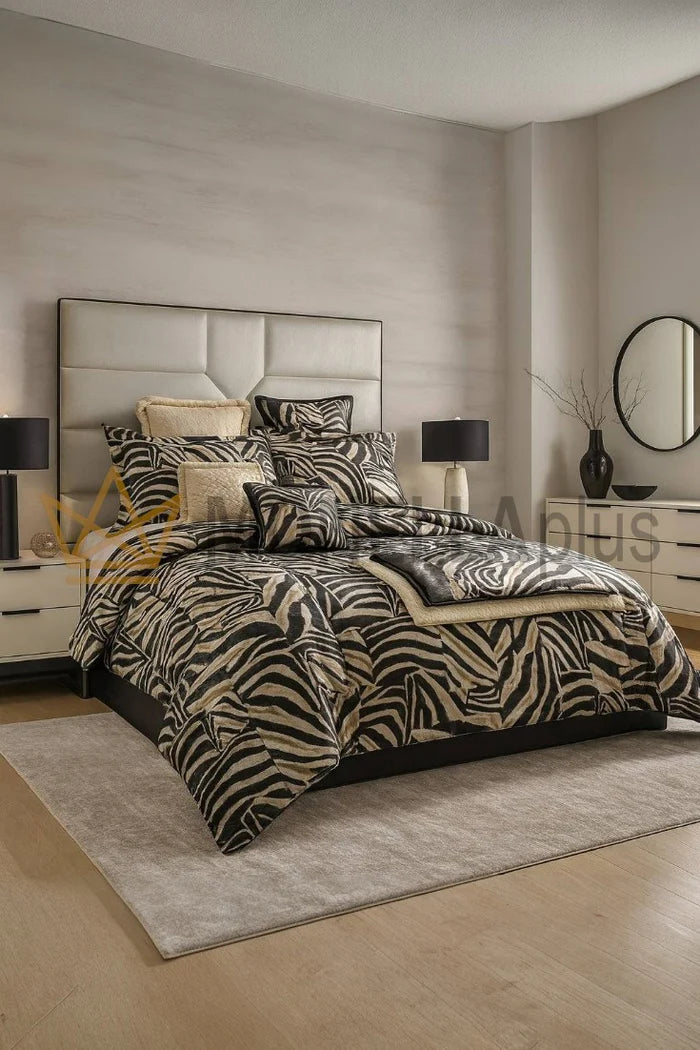 Zebra Stripes Comforter Set Purple Black Animal Fur Bedding Set Queen Size Africa Wildlife Leopard Quilt Set 3pcs For Women Girls Kids Room Decor Romantic Retro Duvet Insert,2 Pillowcases - View #13